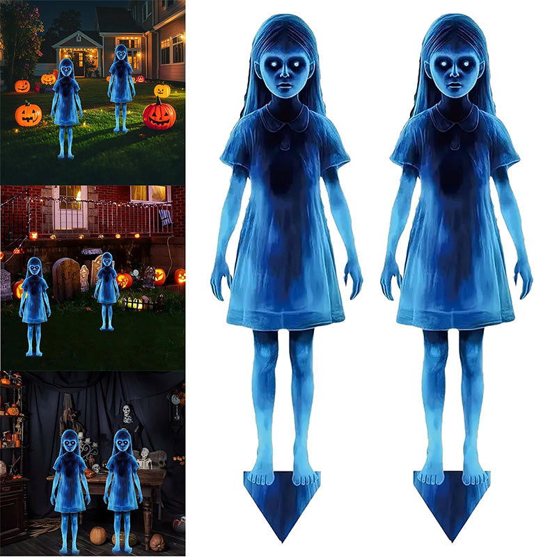 Metal Halloween Ghost Girl Yard Decoration – Windproof, Waterproof, Sunproof Outdoor Ornament for Garden, Porch, or Lawn Display