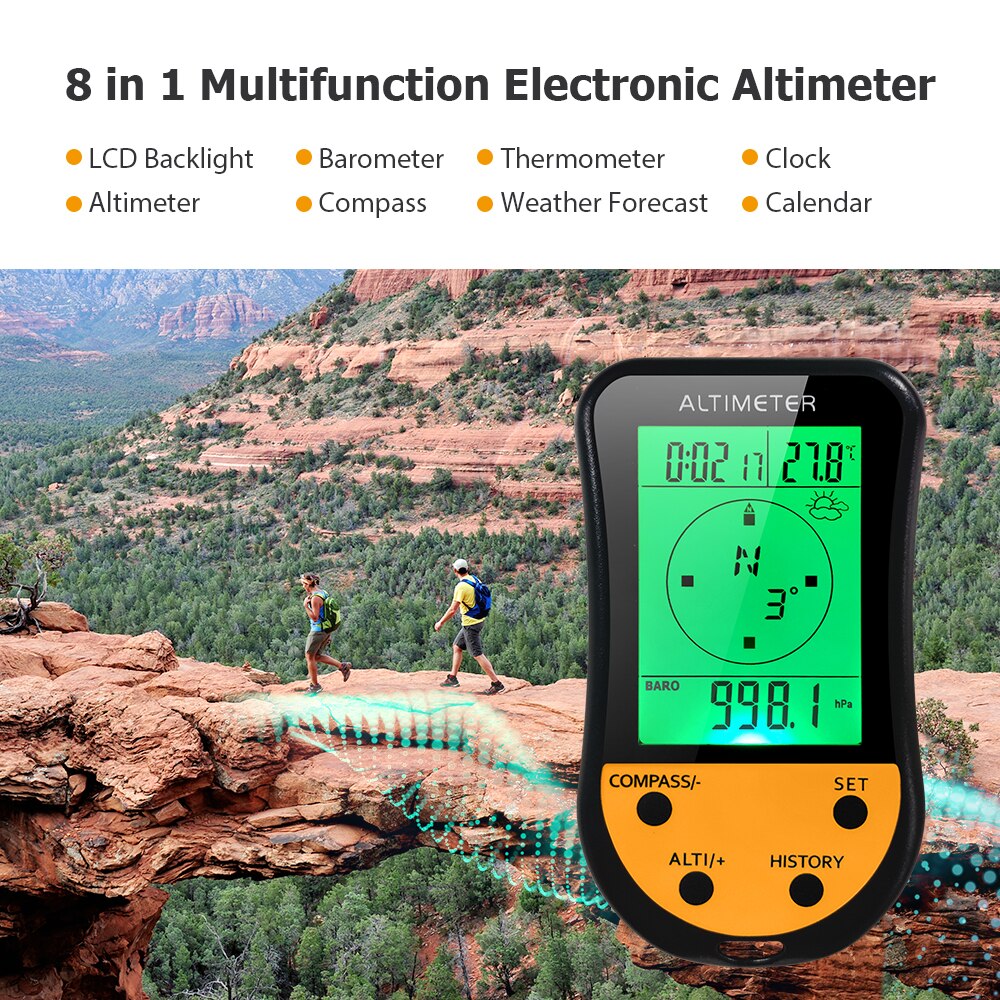 8-in-1 Multifunction Digital Altimeter with Barometer, Compass, Thermometer, Weather Forecast, Clock, and Calendar