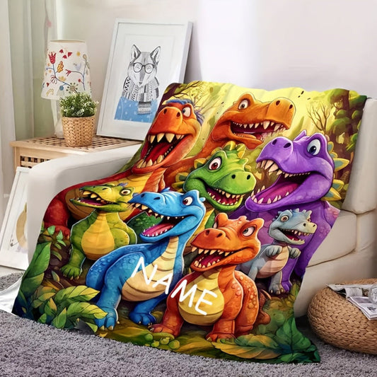 Dinosaur Gift Personalized Custom Name Kids Throw Blanket