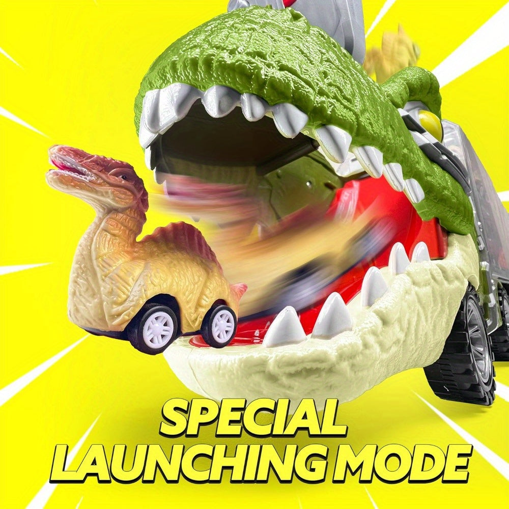 Dinosaur Toy Truck Gift Set Kids Pull Back Cars Sound Playset