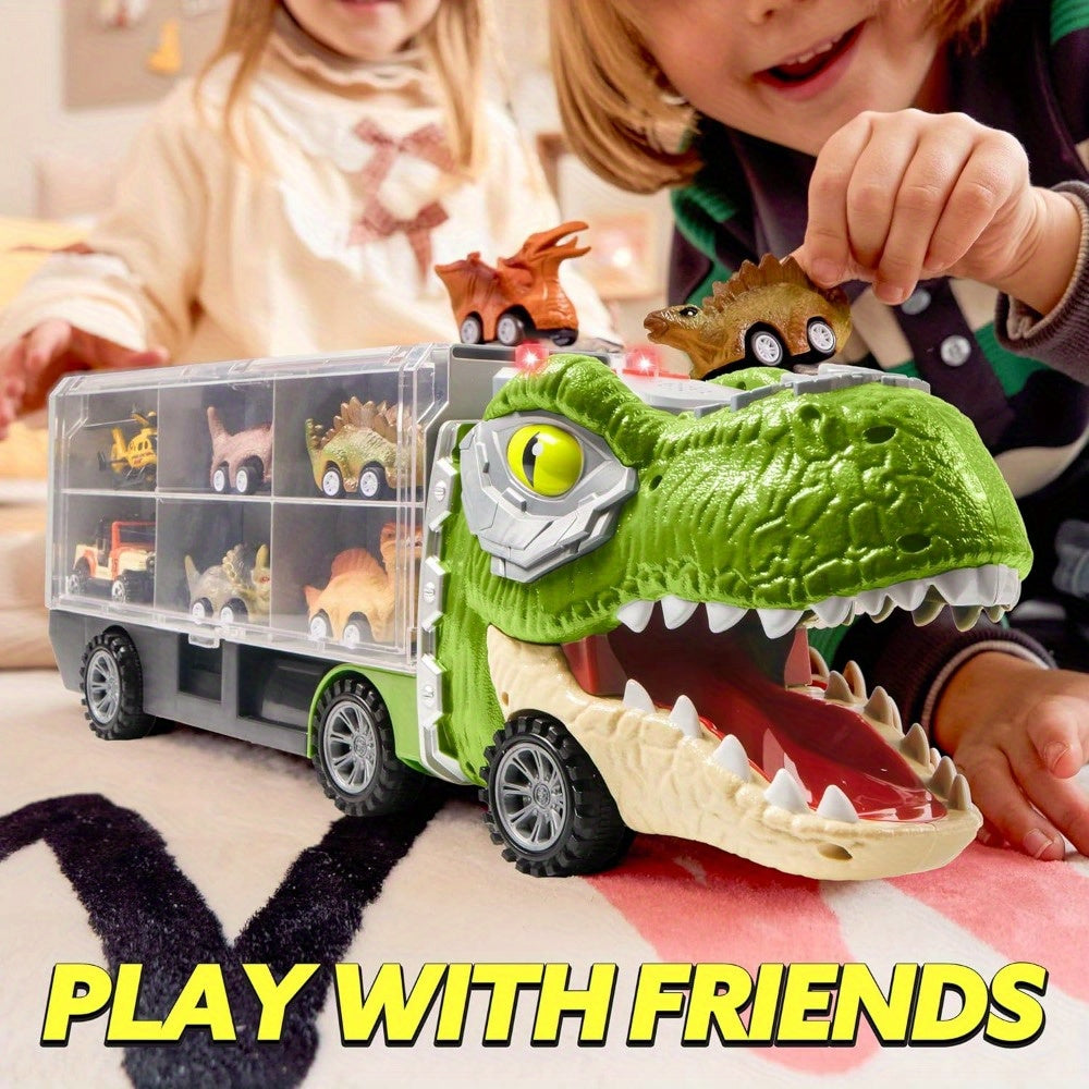 Dinosaur Toy Truck Gift Set Kids Pull Back Cars Sound Playset
