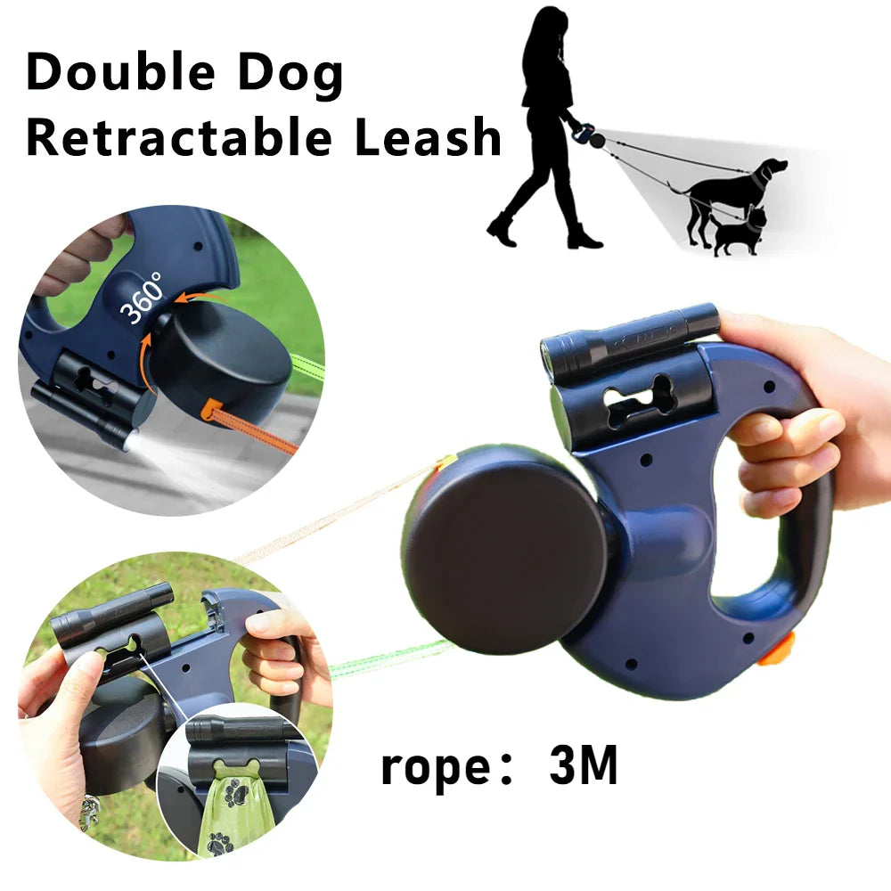 Dog Leash No Tangles Two Retractable Lead