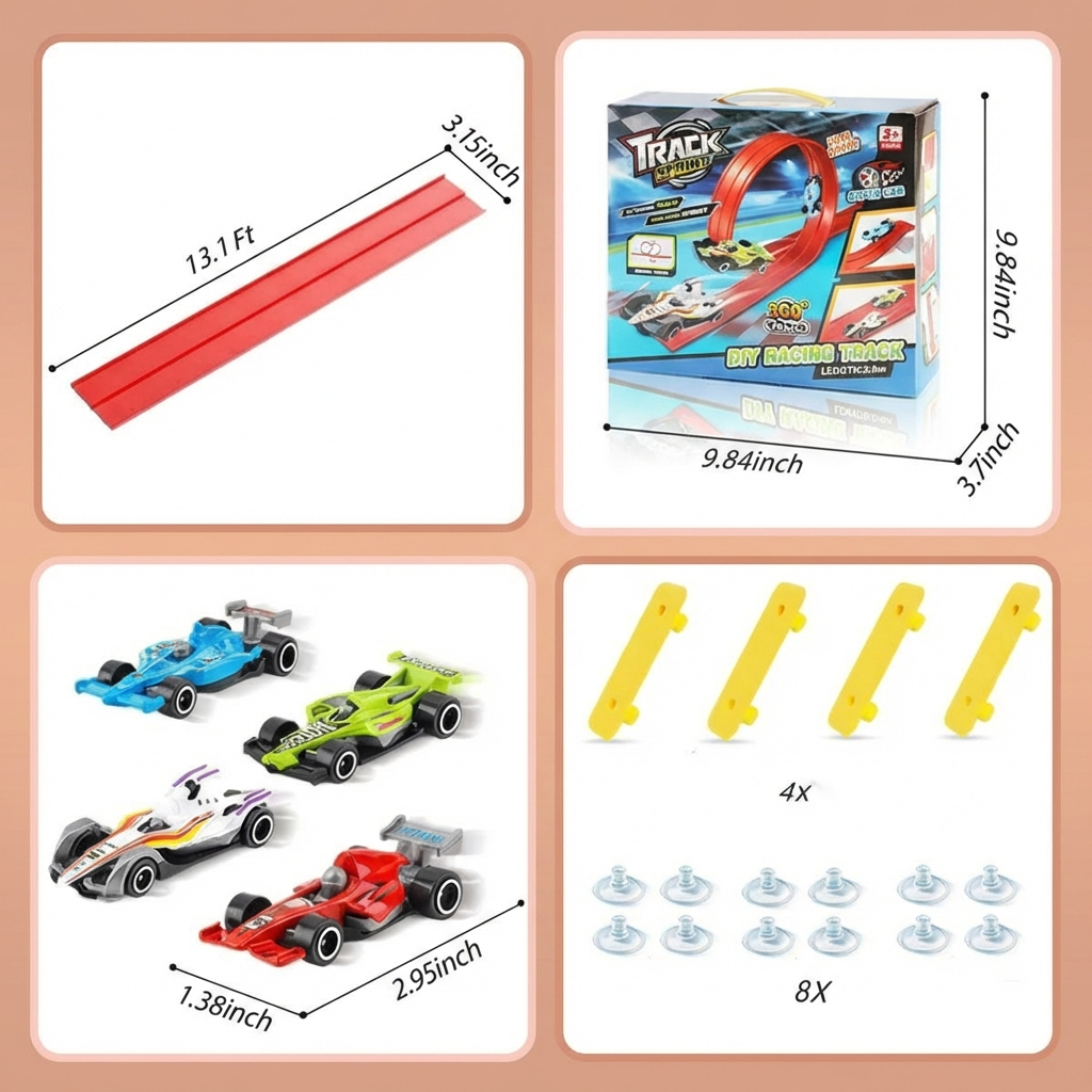 Flexible Race Track Set with Glow in the Dark Rails - Creative DIY Construction Toy with Light Up Car for Kids - Indoor Racing Play Set