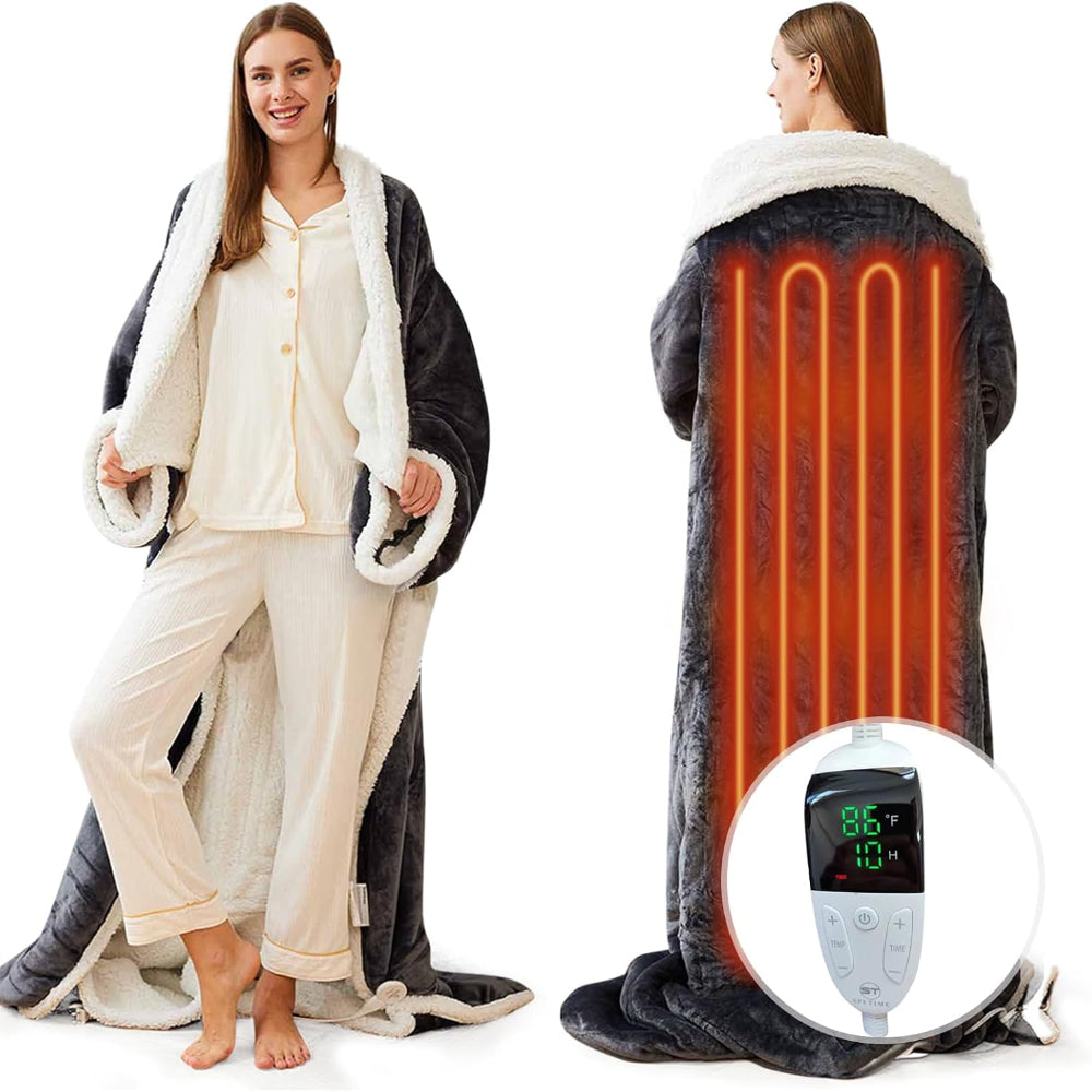 Electric Blanket Heated Wearable Throw Sleeves Temperature Control