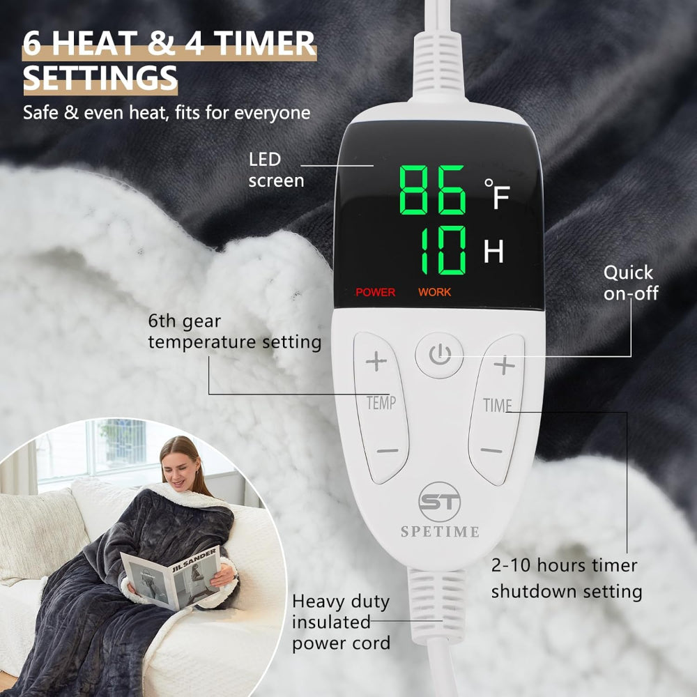 Electric Blanket Heated Wearable Throw Sleeves Temperature Control