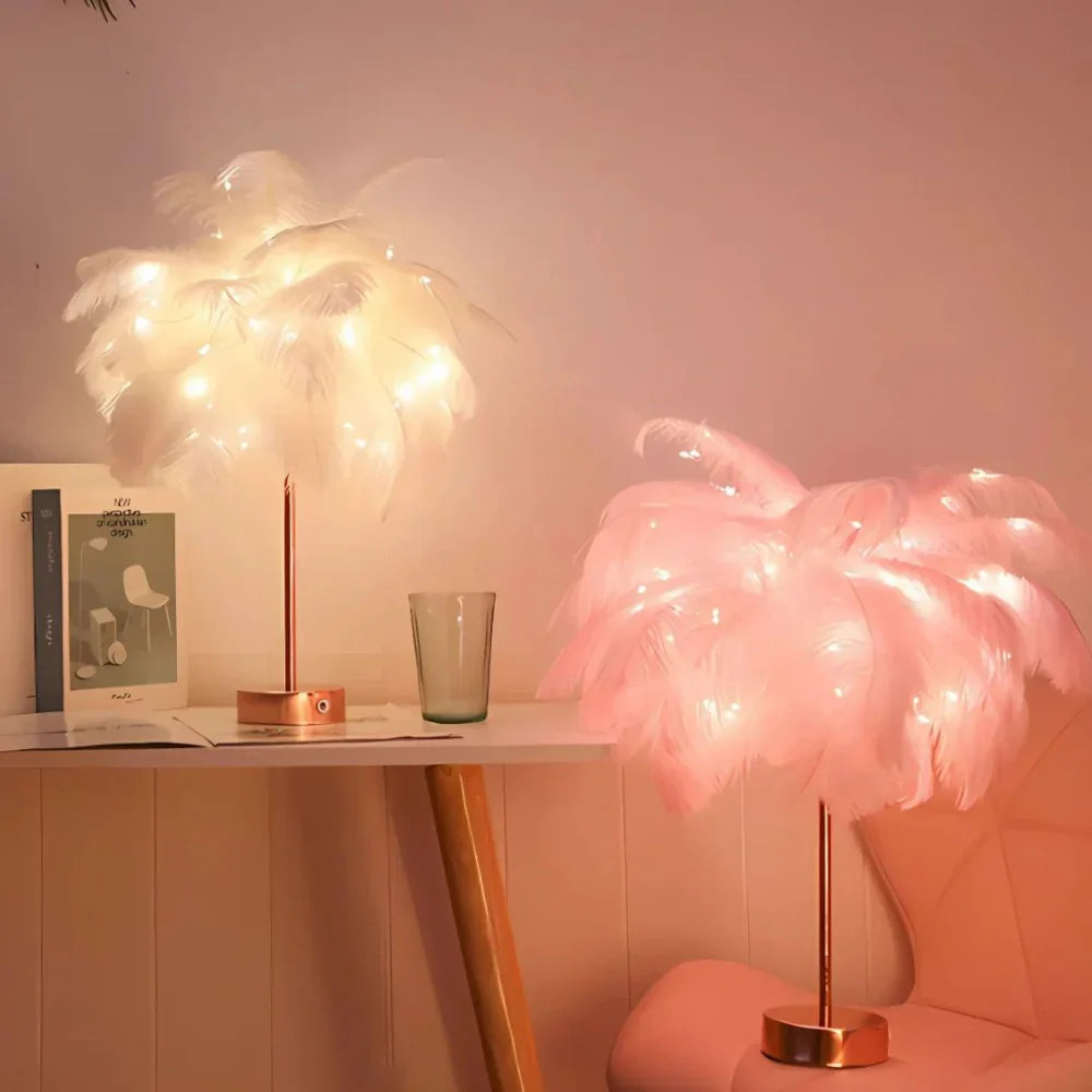 Feather Lamp Centerpiece Elegant LED Table Light Remote Control