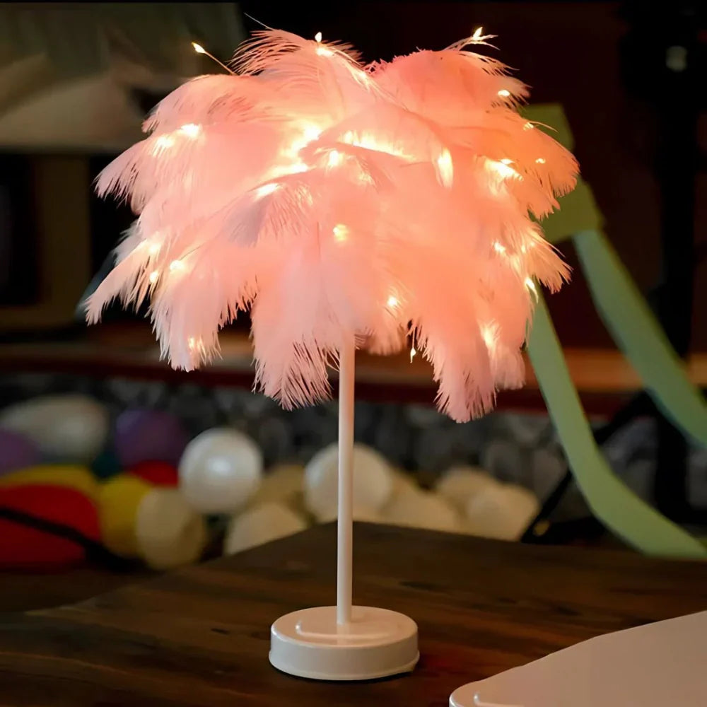 Feather Lamp Centerpiece Elegant LED Table Light Remote Control