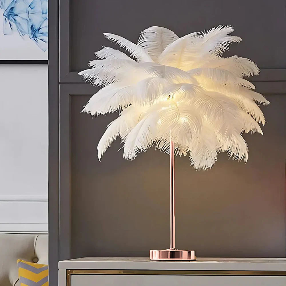 Feather Lamp Centerpiece Elegant LED Table Light Remote Control