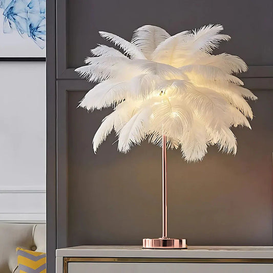 Feather Lamp Centerpiece Elegant LED Table Light Remote Control