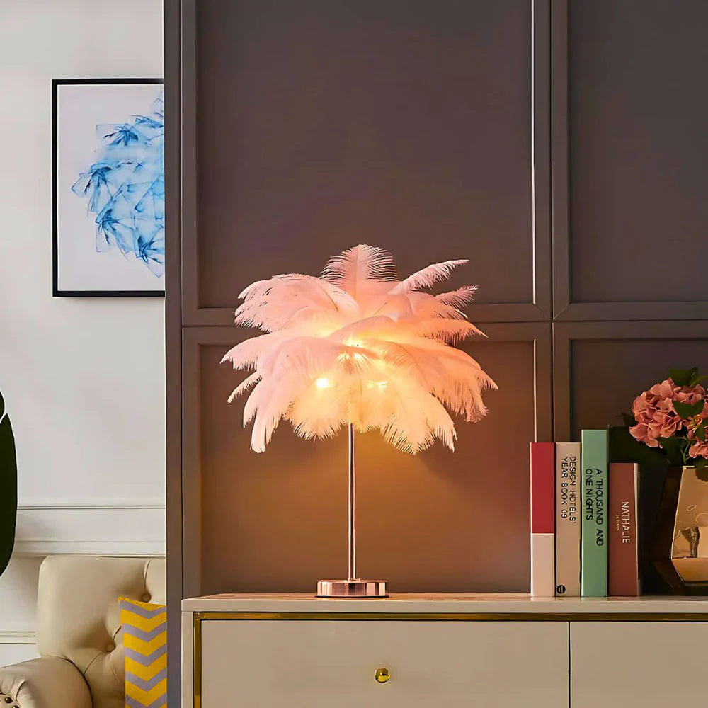 Feather Lamp Centerpiece Elegant LED Table Light Remote Control