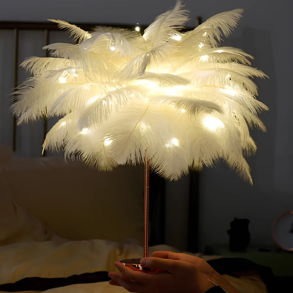 Feather Lamp Centerpiece Elegant LED Table Light Remote Control