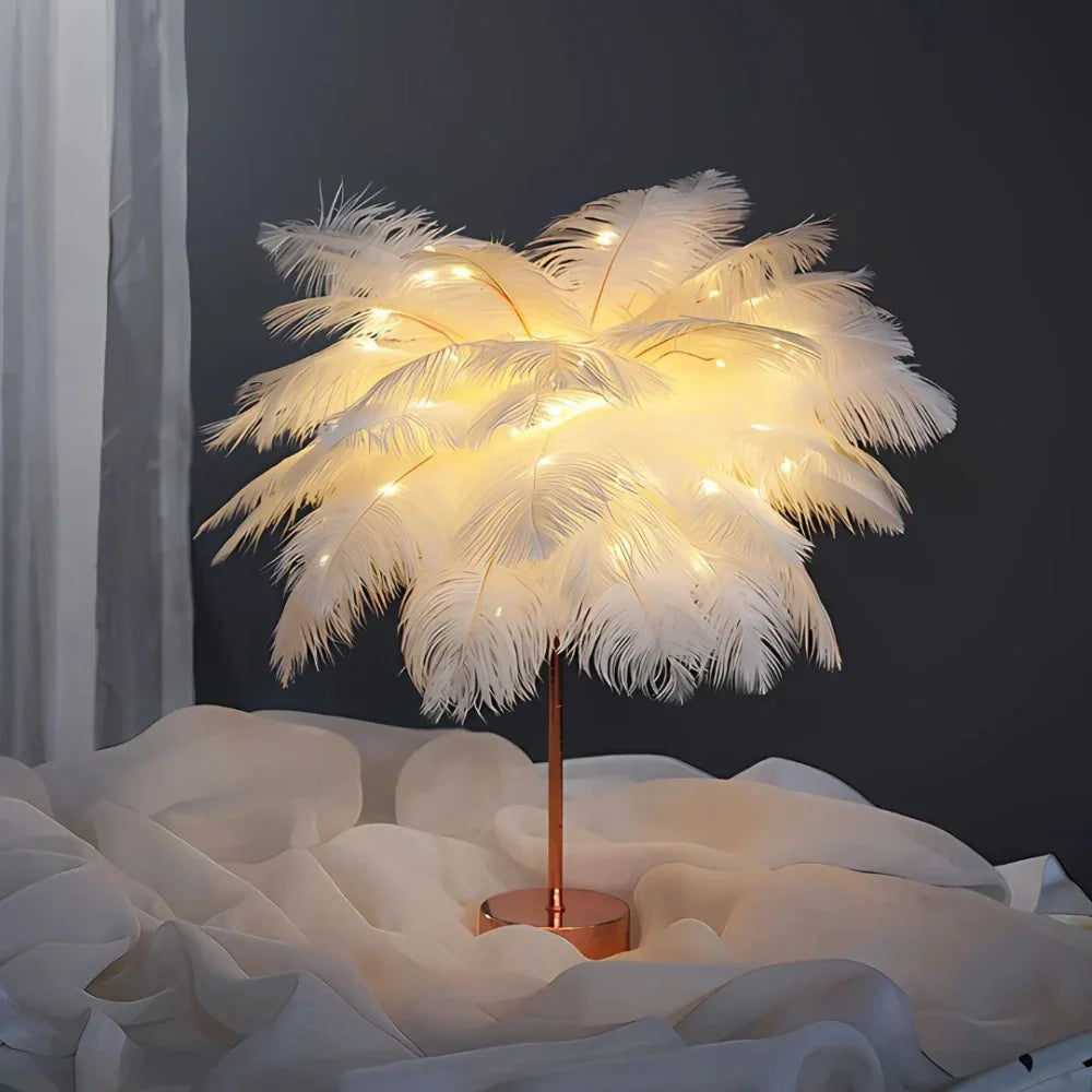 Feather Lamp Centerpiece Elegant LED Table Light Remote Control