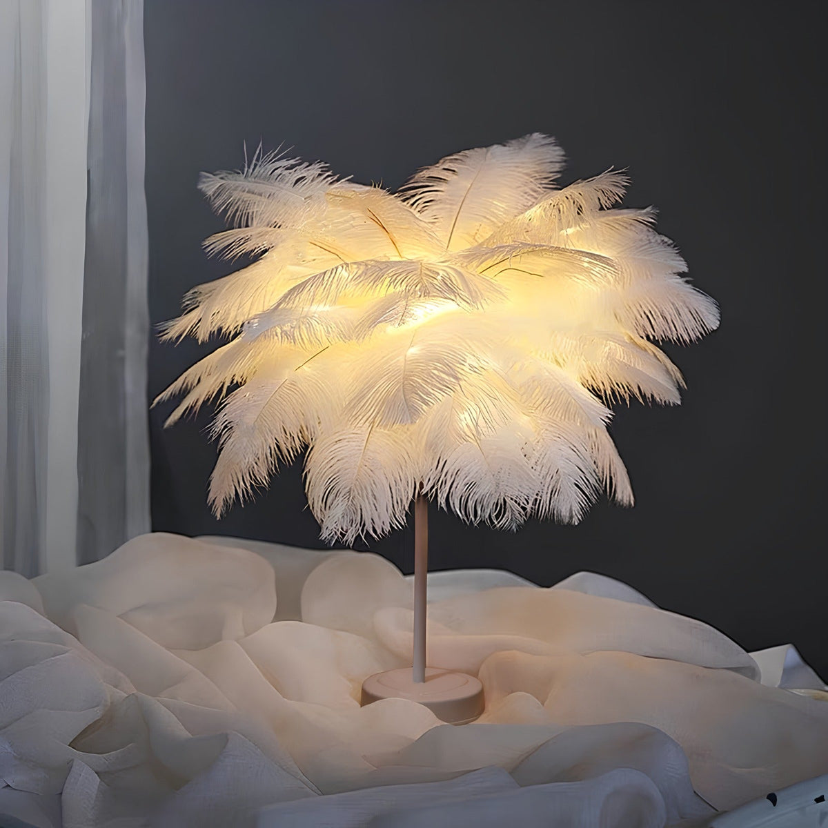 Feather Lamp Centerpiece Elegant LED Table Light Remote Control