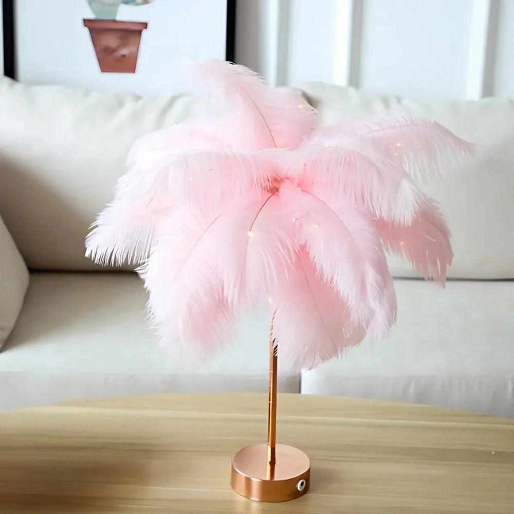 Feather Lamp Centerpiece Elegant LED Table Light Remote Control