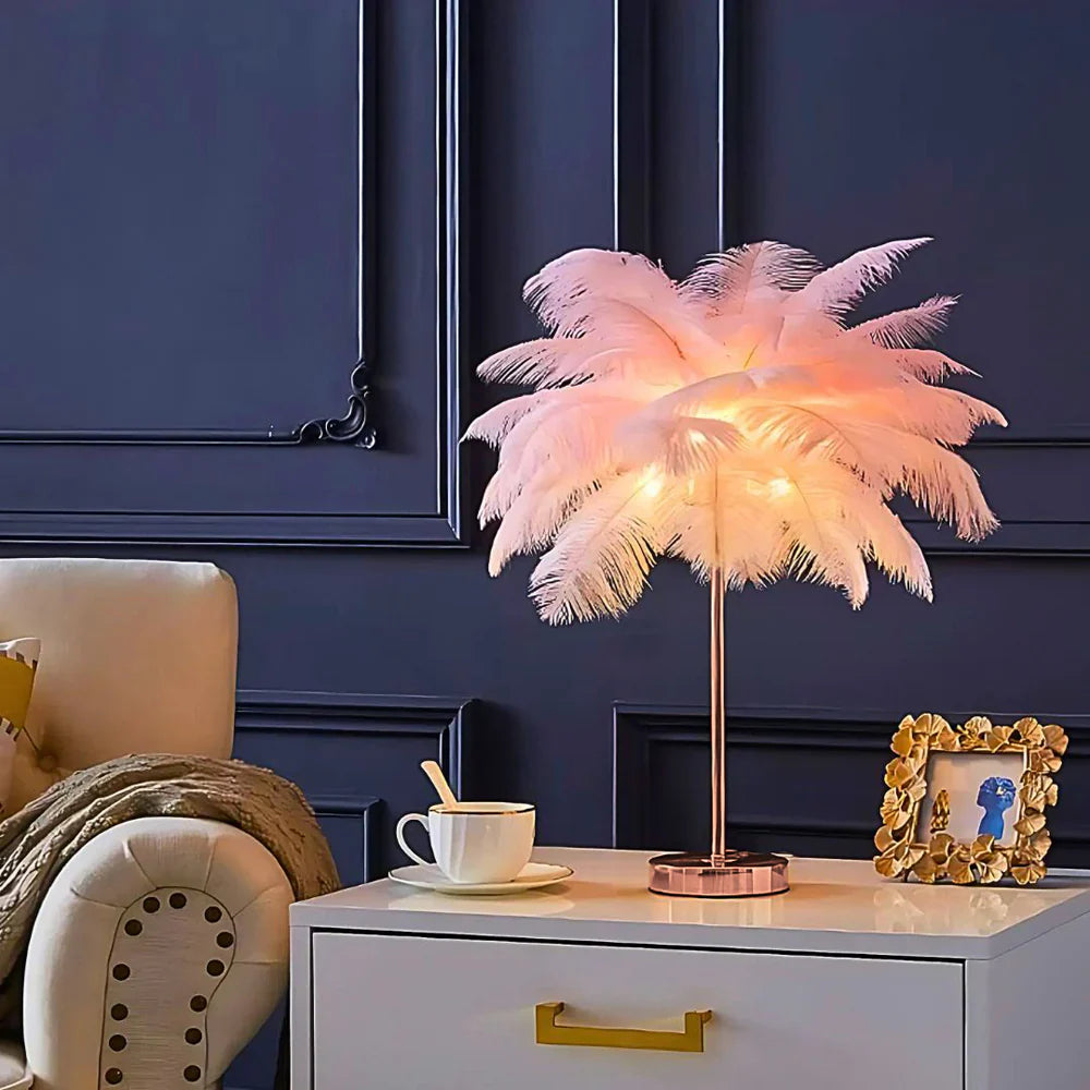 Feather Lamp Centerpiece Elegant LED Table Light Remote Control