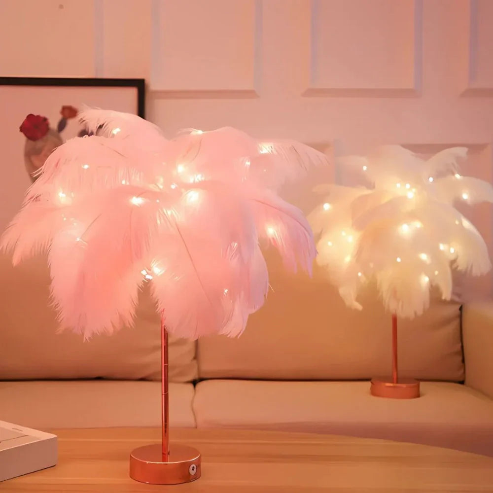 Feather Lamp Centerpiece Elegant LED Table Light Remote Control