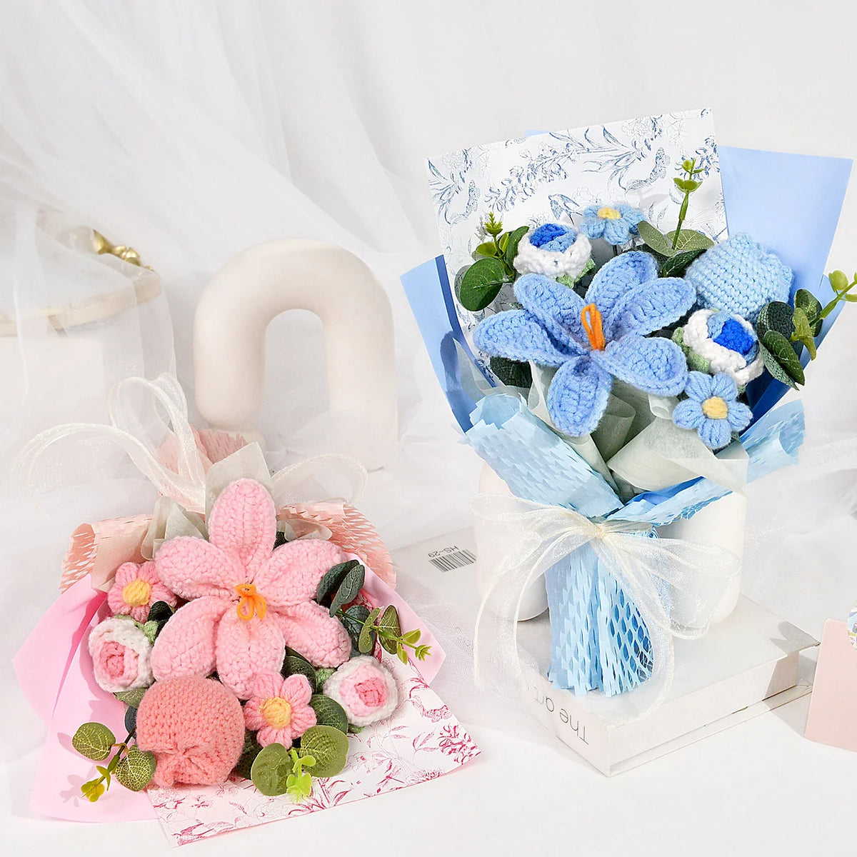 Flower Bouquet Crochet Artificial Floral Gift Display