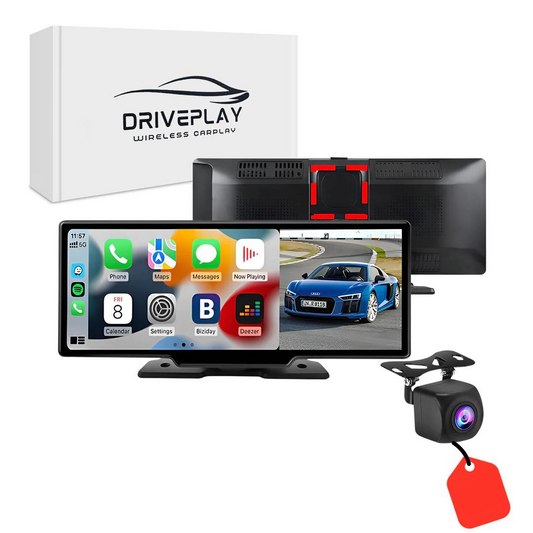 Wireless Apple CarPlay and Android Auto Portable Touchscreen Display for Universal Vehicles - Dashboard Mounted Car Multimedia Player with Bluetooth and Dashcam