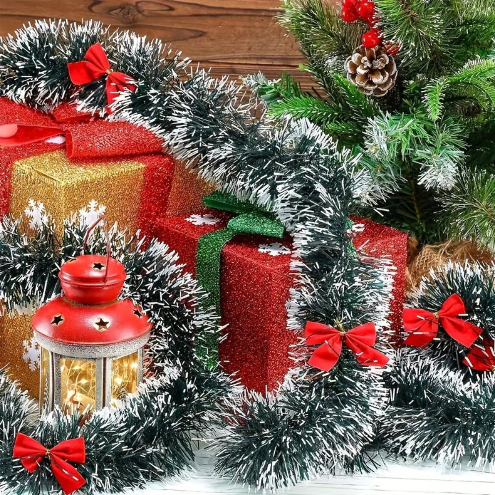 Garlands Black Tinsel Red Bows Christmas Decoration
