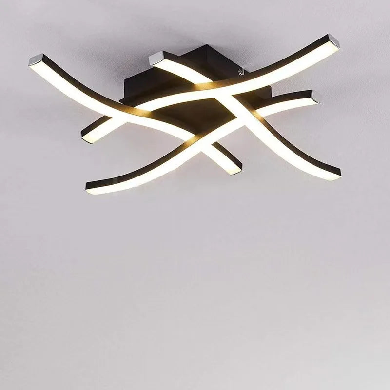 Modern Minimalist LED Ceiling Light – Creative Four-Pronged Wave Design for Bedroom, Living Room & Office