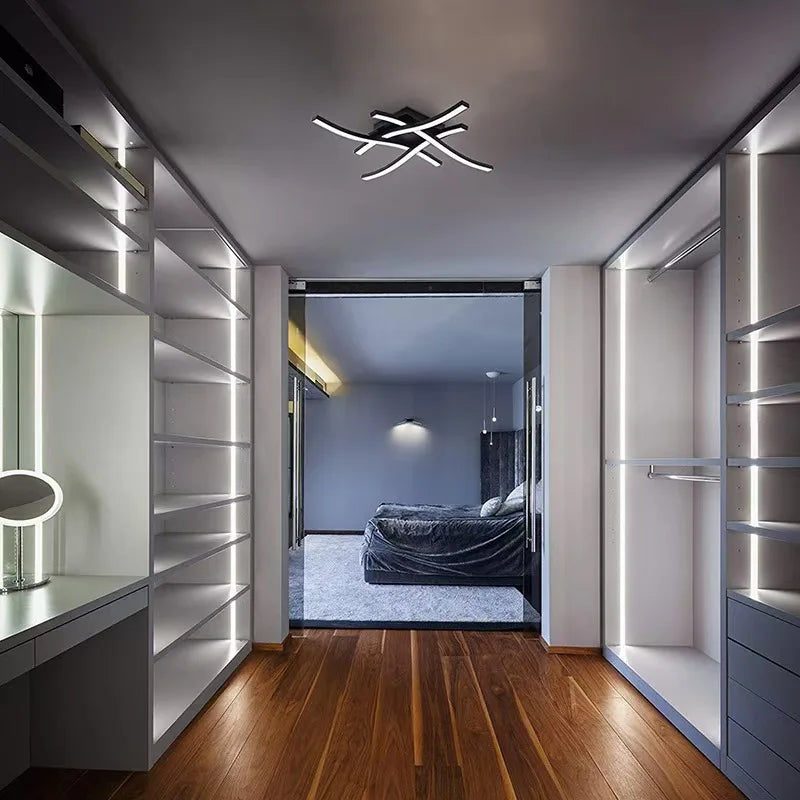 Modern Minimalist LED Ceiling Light – Creative Four-Pronged Wave Design for Bedroom, Living Room & Office