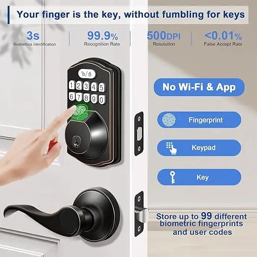 Keyless Entry Smart Door Lock with Fingerprint, Electronic Keypad & Handle Set for Front Doors