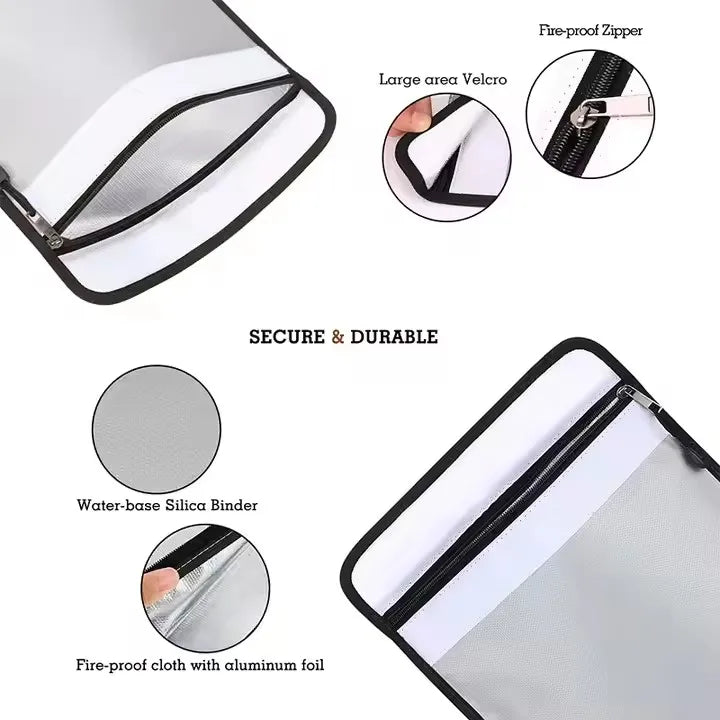 Fireproof Document Bag – Waterproof Fiberglass A4 Safe Storage Pouch for Office, School & Home Use