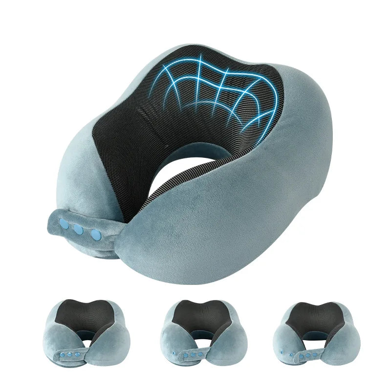 Adjustable Memory Foam Travel Neck Pillow – U-Shaped 360° Support Cushion for Adults on Airplanes