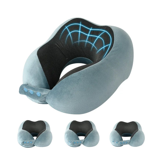 Adjustable Memory Foam Travel Neck Pillow – U-Shaped 360° Support Cushion for Adults on Airplanes