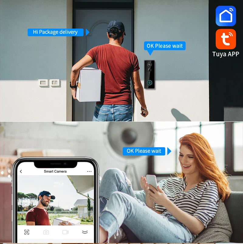 1080P Smart Video Doorbell Camera with 180° View | Waterproof WiFi Doorbell with Bluetooth, 2-Way Audio, Motion Alerts, Battery-Powered Design