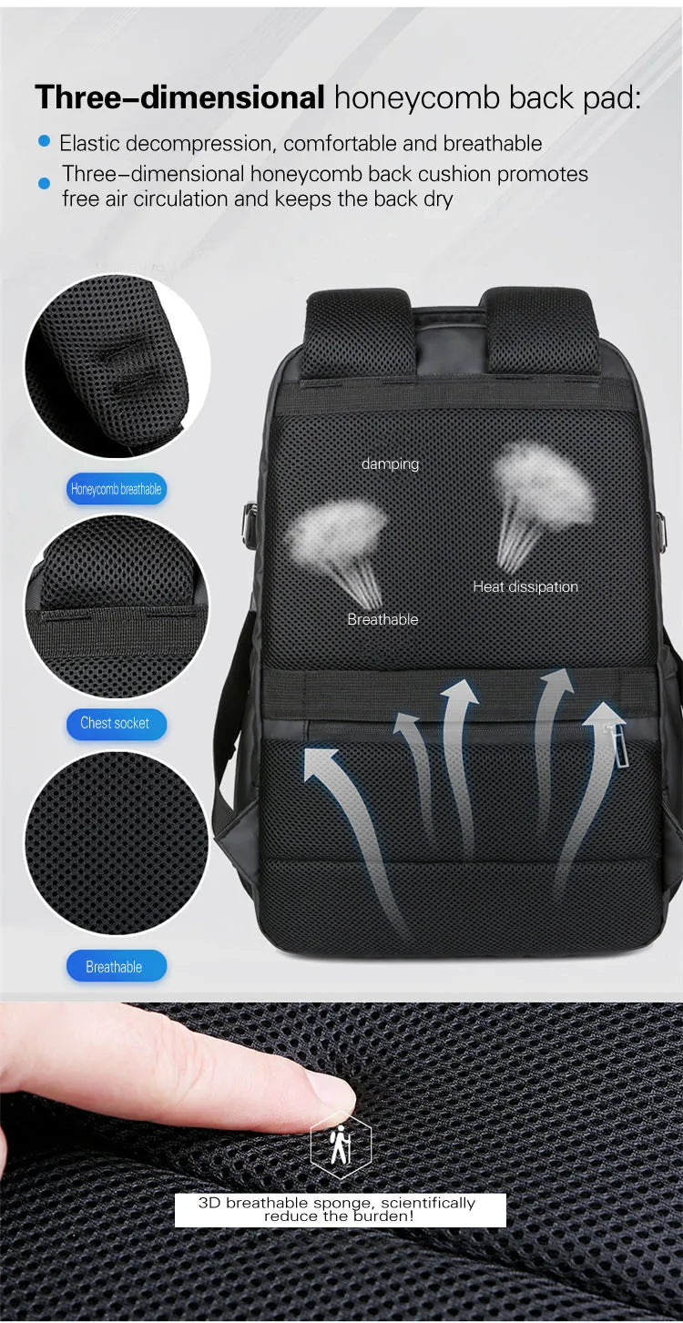 17-Inch Waterproof Laptop Backpack – Large Travel Bag with USB Port for Men