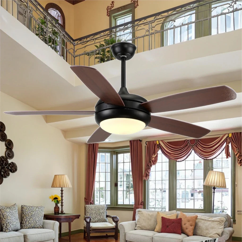 52-Inch Modern LED Ceiling Fan with Remote Control, 5 Plywood Blades, 6-Speed Energy-Saving Lighted Fan for Home & Office