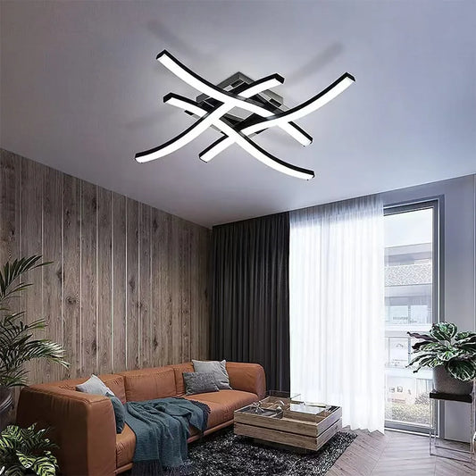 Modern Minimalist LED Ceiling Light – Creative Four-Pronged Wave Design for Bedroom, Living Room & Office