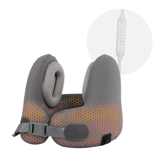 Heated Memory Foam Neck Pillow – Electric U-Shaped Travel Cushion with Massage for Airplane & Camping