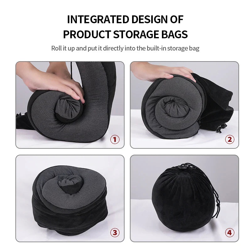 Foldable Memory Foam Travel Pillow – U-Shaped Neck Support with Massage Feature & Storage Cap for Airplane