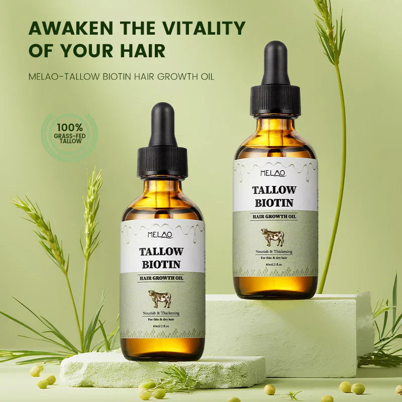 Organic Biotin Tallow Hair Growth Oil – Natural Hair Regrowth Treatment for Women & Men, Nourishing & Strengthening Serum