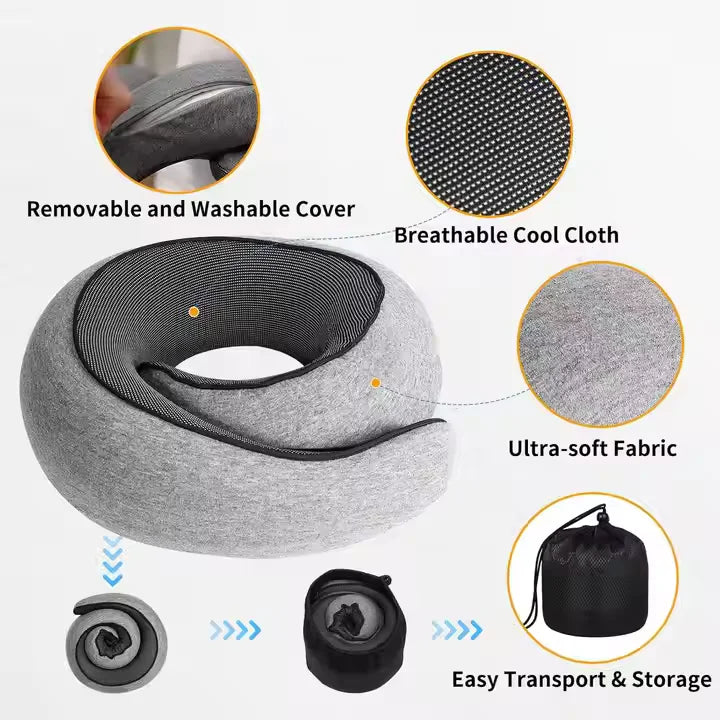 Memory Foam Travel Neck Pillow – Slow-Rebound U-Shaped Cushion with Custom Logo & Breathable Cover