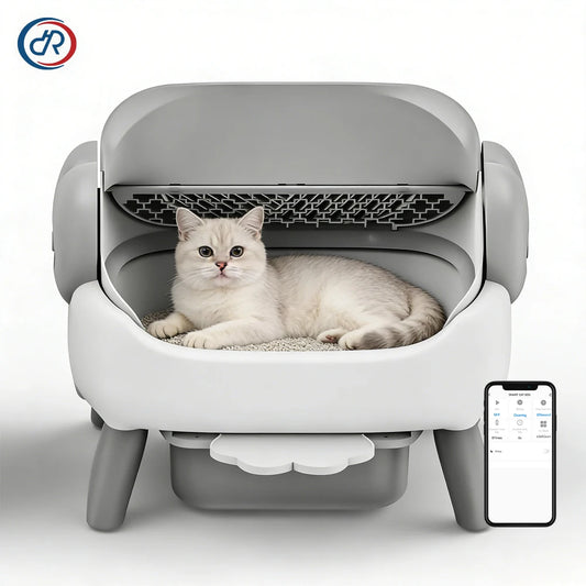 Extra Large Open-Top Automatic Self-Cleaning Cat Litter Box with Smart App Control - Heavy Duty Plastic Pet Toilet for Maine Coons and Multiple Cats