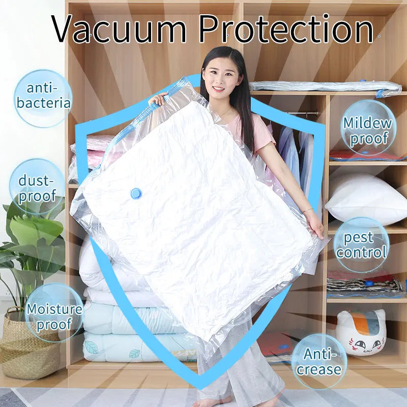 Vacuum Storage Bags for Clothes and Bedding – Reusable Space Saver Compression Bags for Travel and Home Organization