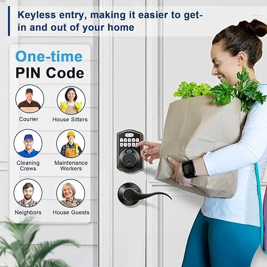 Keyless Entry Smart Door Lock with Fingerprint, Electronic Keypad & Handle Set for Front Doors