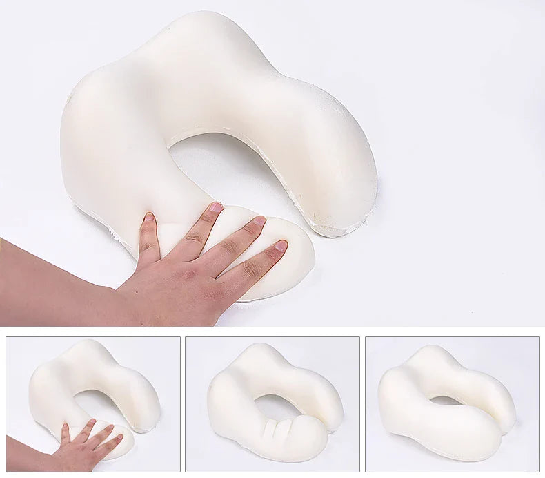 Adjustable Memory Foam Neck Pillow – U-Shaped Travel Cushion with 3 Snap Buttons for Airplane & Car