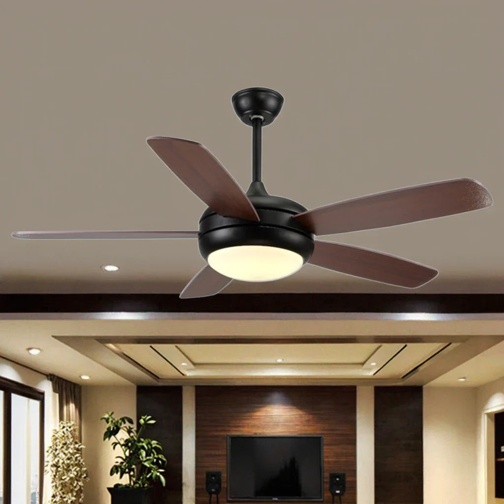 52-Inch Modern LED Ceiling Fan with Remote Control, 5 Plywood Blades, 6-Speed Energy-Saving Lighted Fan for Home & Office