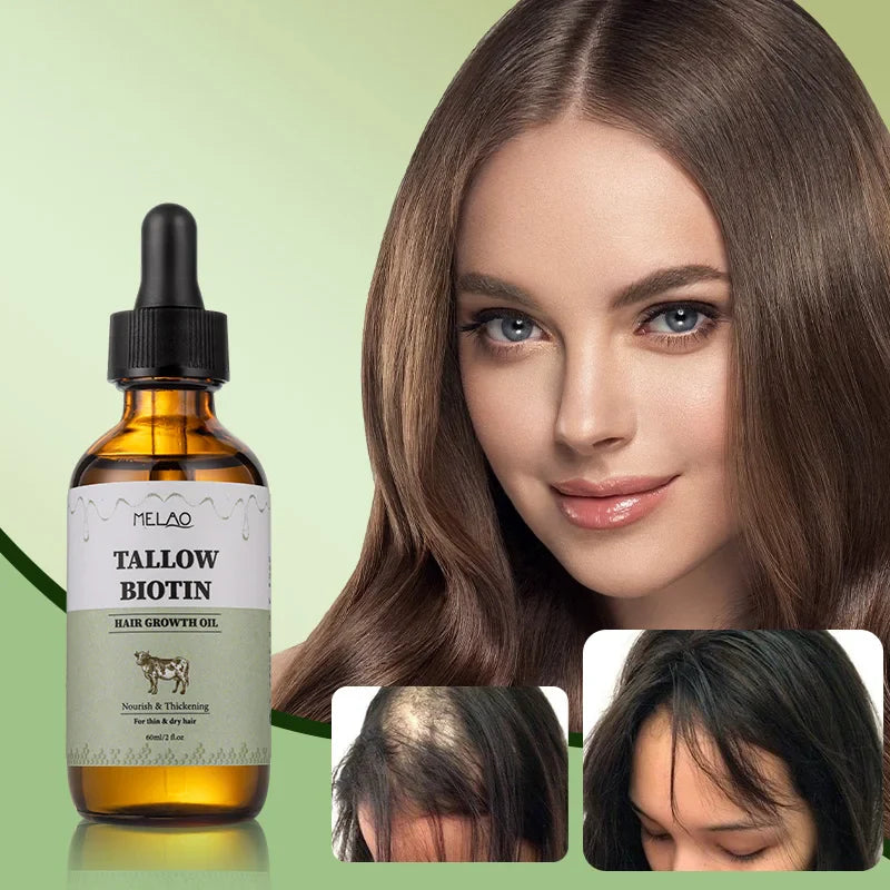 Organic Biotin Tallow Hair Growth Oil – Natural Hair Regrowth Treatment for Women & Men, Nourishing & Strengthening Serum