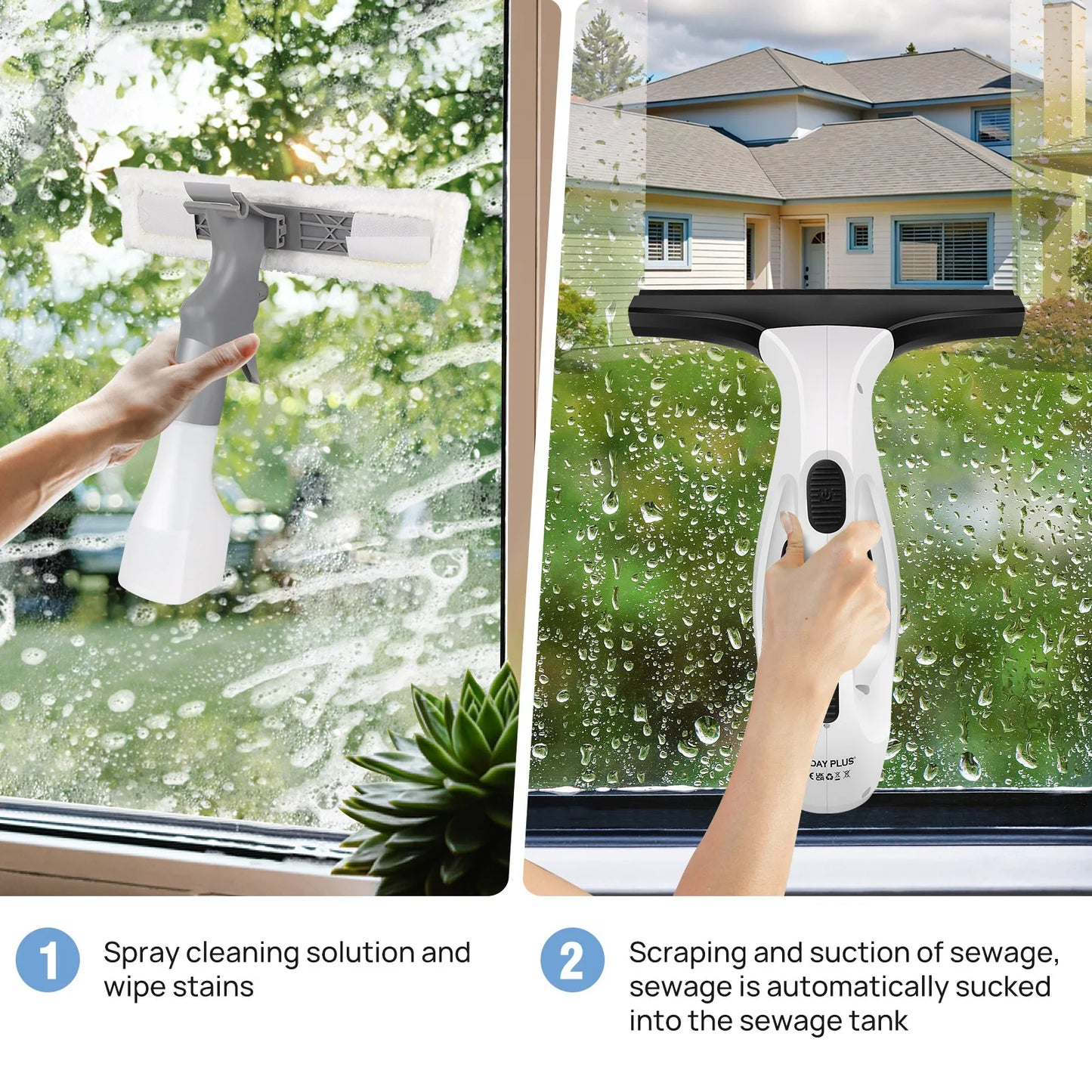 Handheld Electric Window Cleaner and Vacuum Mop - Portable 2-in-1 Glass Squeegee with Water Spray and Suction for Household and Outdoor Use - Unisex