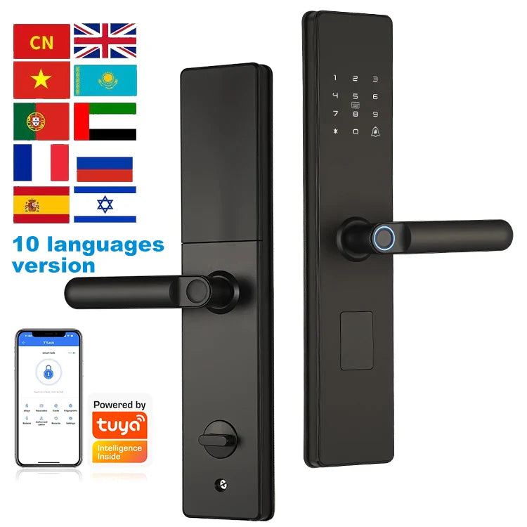 Smart Fingerprint Door Lock with Tuya App, Keyless Entry, Password & Card Unlock, Durable Metal Handle for Home & Office