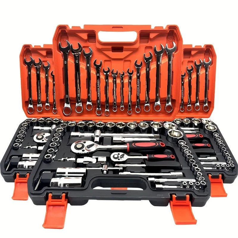 Avichic™ 61-Piece CR-V Steel Tool Kit – Metric Ratchet Socket Wrench Set for Automotive, Mechanical & Home Repairs with Durable Hard Case