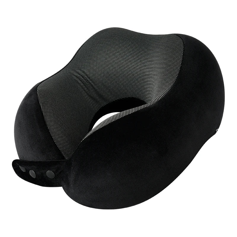 Adjustable Memory Foam Neck Pillow – U-Shaped Travel Cushion with 3 Snap Buttons for Airplane & Car