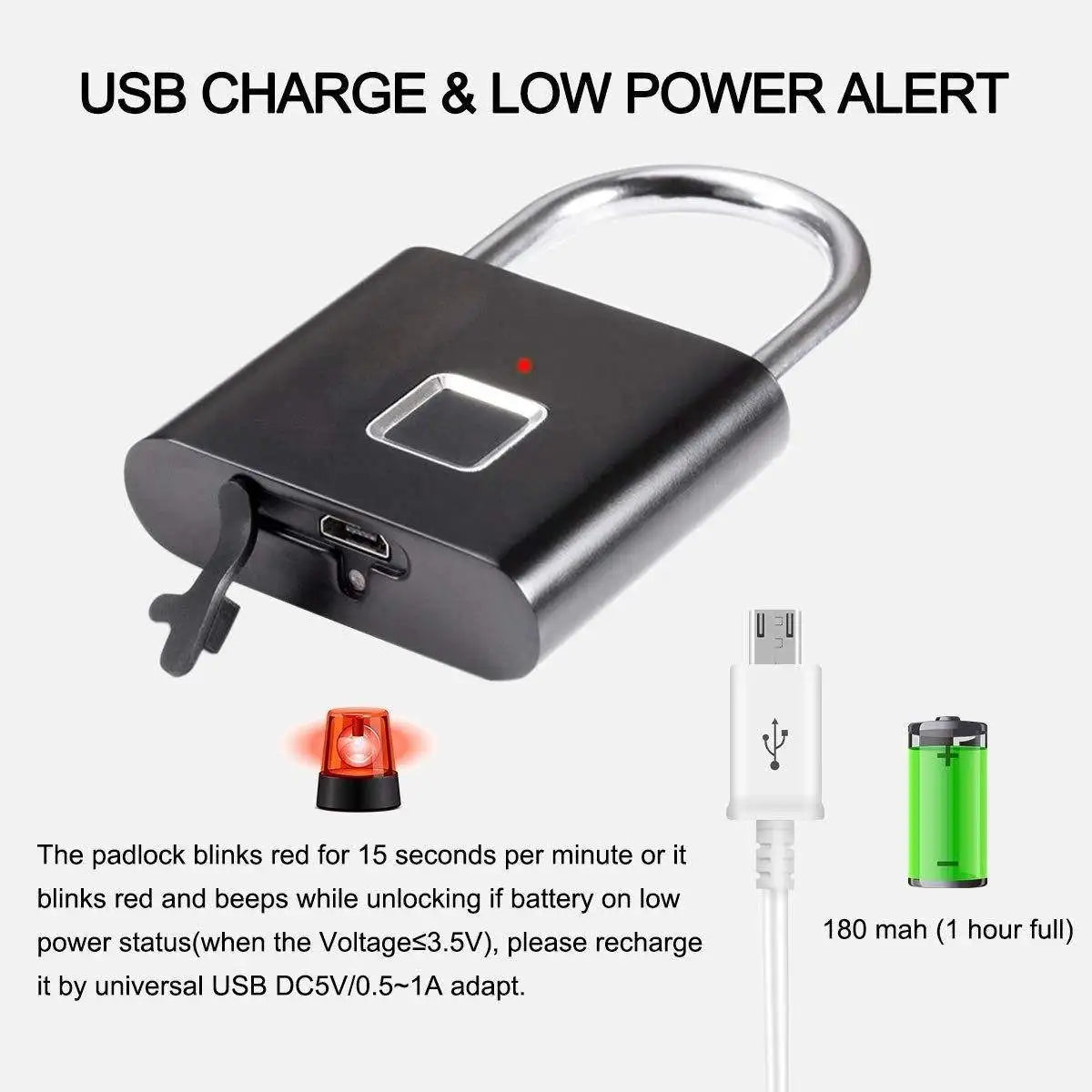 Smart Fingerprint Padlock – Keyless USB Rechargeable Waterproof Security Lock for Travel & Home