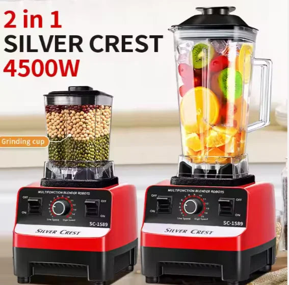 Heavy Duty High Power Electric Blender and Juicer - 4500W Professional Food Mixer with 2L Plastic Container - 15 Speed Settings for Home and Commercial Use