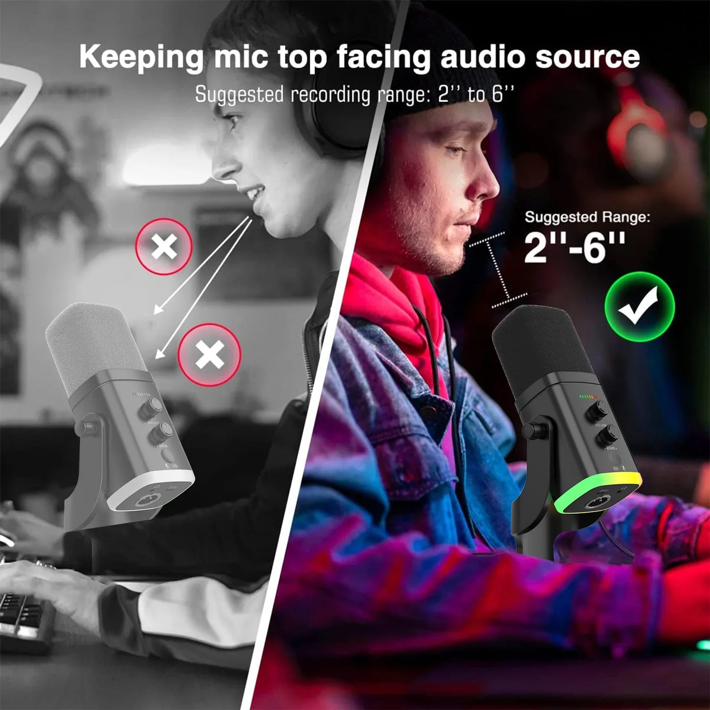 Avichic™ USB Gaming Microphone – RGB Lighting, Cardioid Condenser, Plug-and-Play, Adjustable Gain